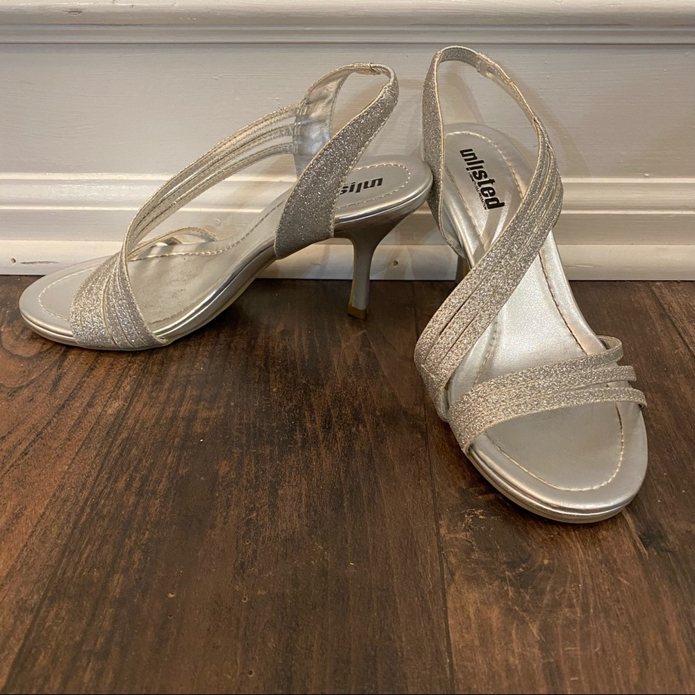 Unlisted you Kenneth Cole sparkly silver straps heels size 6